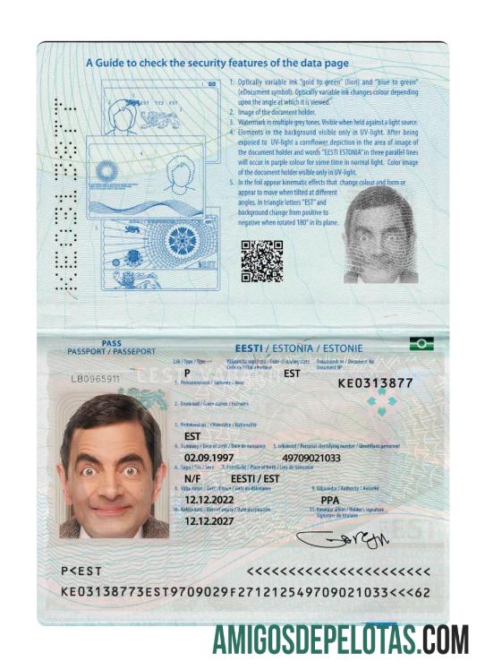 Passaporte da Estônia 2022 presente amostra